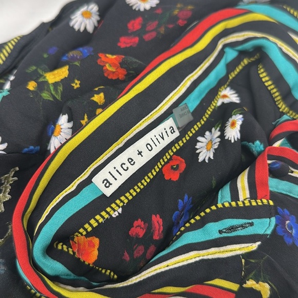 Alice & Olivia Lalita Dress Collared Blouson Botanical Ditsy Floral Black Small - Picture 10 of 10